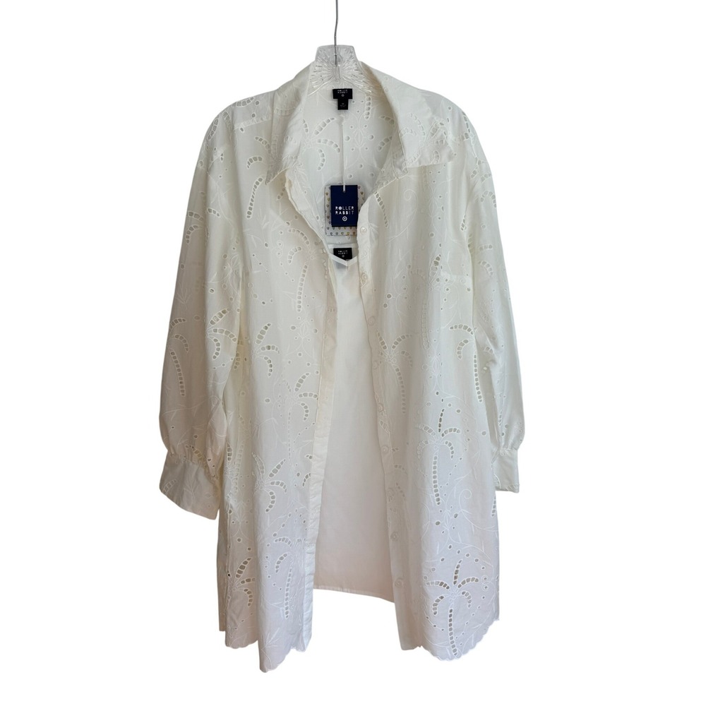 Roller Rabbit White Eyelet Embroidered Shirt Dress with Slip Women Medium Cotton